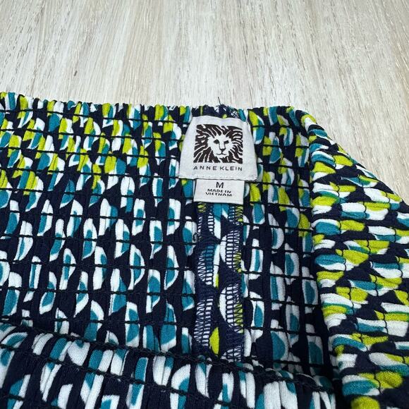 Anne Klein Green Blue Shirring Geometric Strapless Summer Maxi Dress Medium - Picture 11 of 12